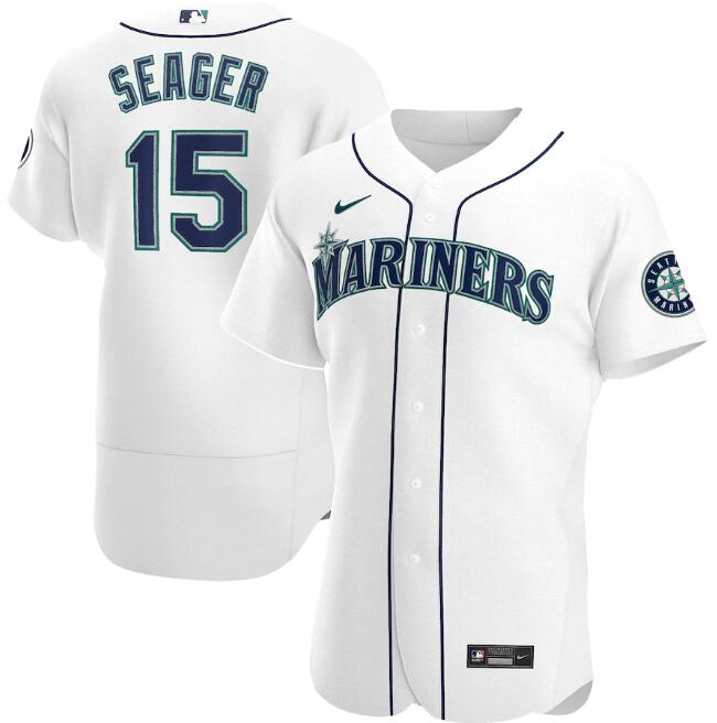 Men's Seattle Mariners #15 Kyle Seager White MLB Flex Base Stitched jersey