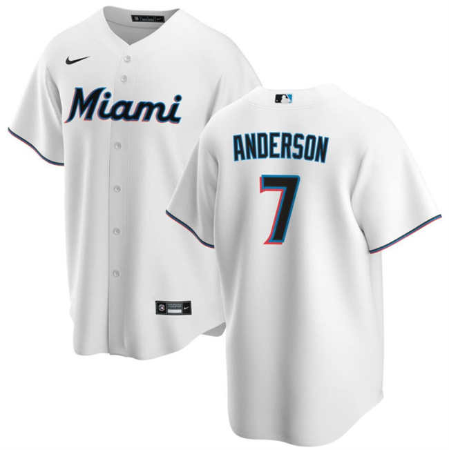 Men's Miami Marlins #7 Tim Anderson White Cool Base Stitched Baseball Jersey