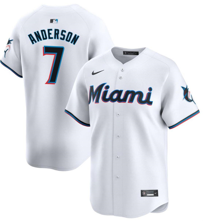 Men's Miami Marlins #7 Tim Anderson White Home Limited Stitched Baseball Jersey
