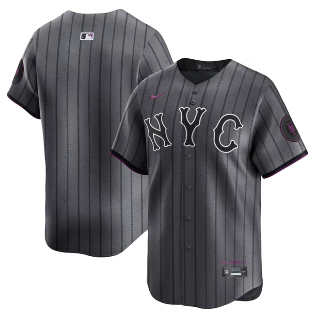 Men's New York Mets Blank Graphite 2024 City Connect Limited Stitched Baseball Jersey
