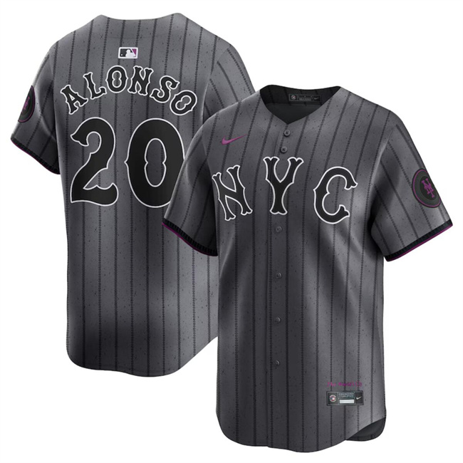 Men's New York Mets #20 Pete Alonso Graphite 2024 City Connect Limited Stitched Baseball Jersey