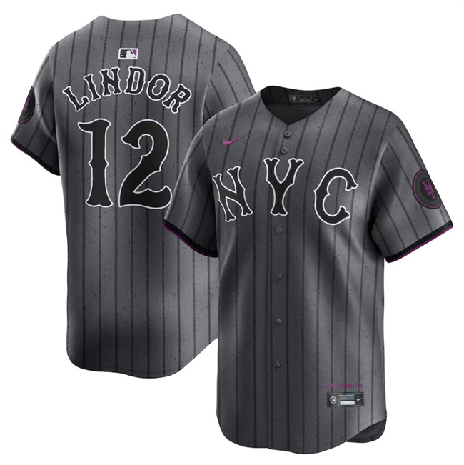 Men's New York Mets #12 Francisco Lindor Graphite 2024 City Connect Limited Stitched Baseball Jersey