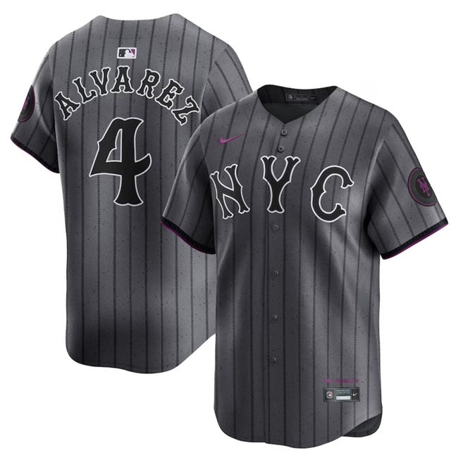 Men's New York Mets #4 Francisco Alvarez Graphite 2024 City Connect Limited Stitched Baseball Jersey