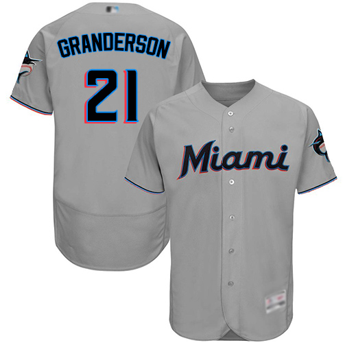 marlins #21 Curtis Granderson Grey Flexbase Authentic Collection Stitched MLB Jersey