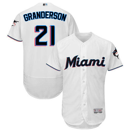 marlins #21 Curtis Granderson White Flexbase Authentic Collection Stitched MLB Jersey