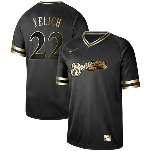 Nike Brewers #22 Christian Yelich Black Gold Authentic Stitched MLB Jersey