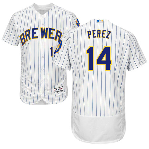 Brewers #14 Hernan Perez White Strip Flexbase Authentic Collection Stitched MLB Jersey