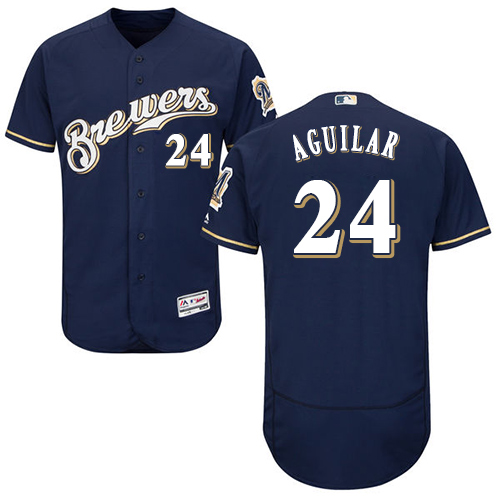 Brewers #24 Jesus Aguilar Navy Blue Flexbase Authentic Collection Stitched MLB Jersey