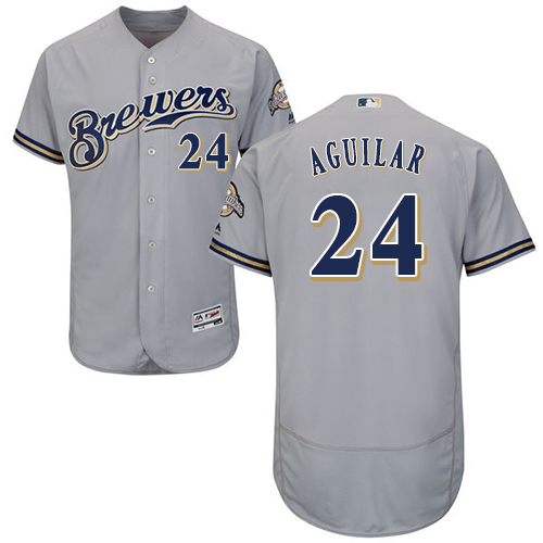 Brewers #24 Jesus Aguilar Grey Flexbase Authentic Collection Stitched MLB Jersey