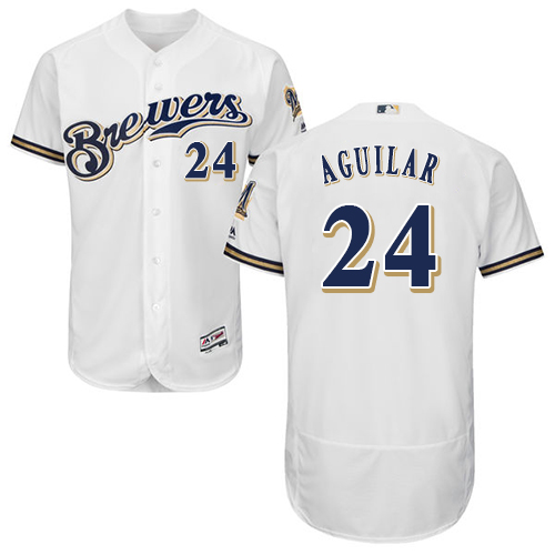 Brewers #24 Jesus Aguilar White Flexbase Authentic Collection Stitched MLB Jersey