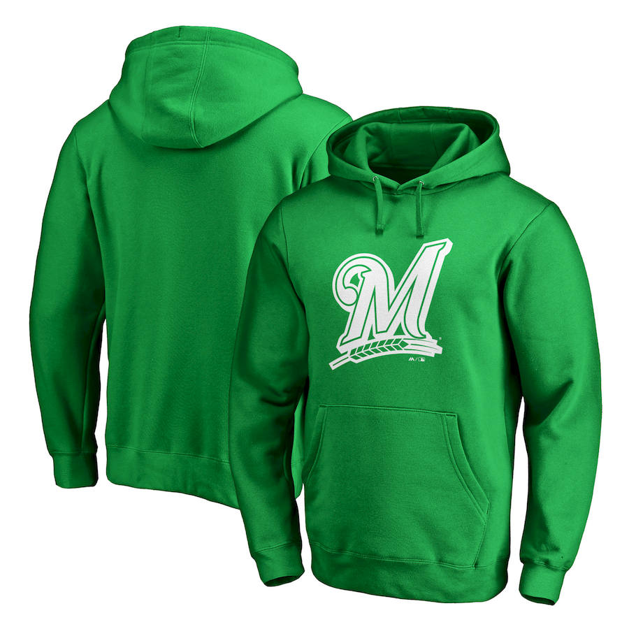 Milwaukee Brewers Majestic St. Patrick's Day White Logo Pullover Hoodie Kelly Green
