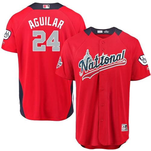 Brewers #24 Jesus Aguilar Red 2018 All-Star National League Stitched MLB Jersey