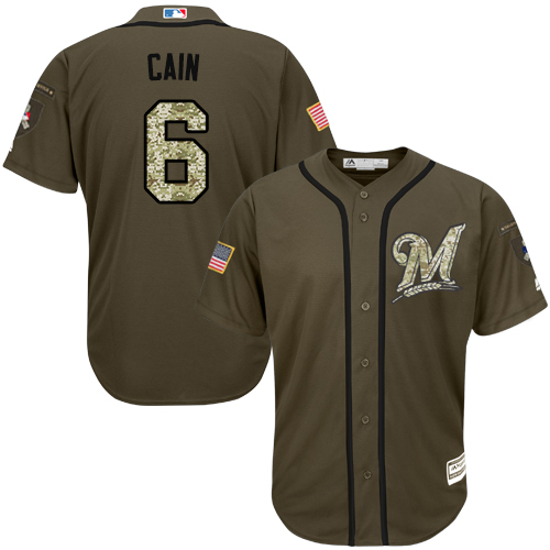 Brewers #6 Lorenzo Cain Green Salute to Service Stitched MLB Jersey