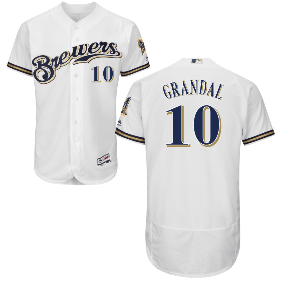 Milwaukee Brewers #10 Yasmani Grandal White Flex Base Authentic Stitched MLB Jersey