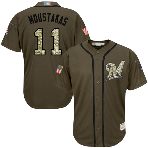 Brewers #11 Mike Moustakas Green Salute to Service Stitched MLB Jersey