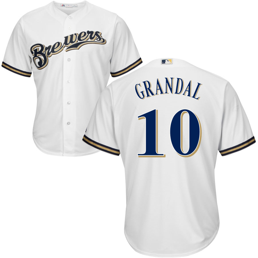 Milwaukee Brewers #10 Yasmani Grandal White Cool Base Stitched MLB Jersey