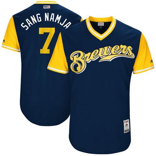 Brewers #7 Eric Thames Navy "Sang Namja" Players Weekend Authentic Stitched MLB Jersey