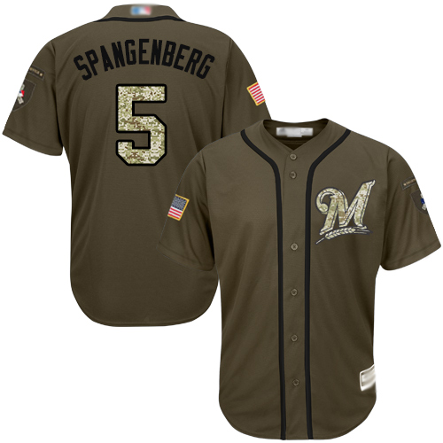 Brewers #5 Cory Spangenberg Green Salute to Service Stitched MLB Jersey