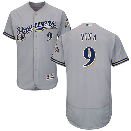 Brewers #9 Manny Pina Grey Flexbase Authentic Collection Stitched MLB Jersey