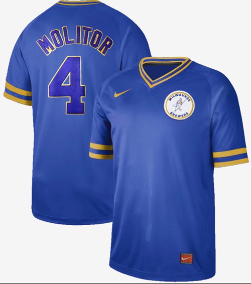 Nike Brewers #4 Paul Molitor Royal Authentic Cooperstown Collection Stitched MLB Jersey