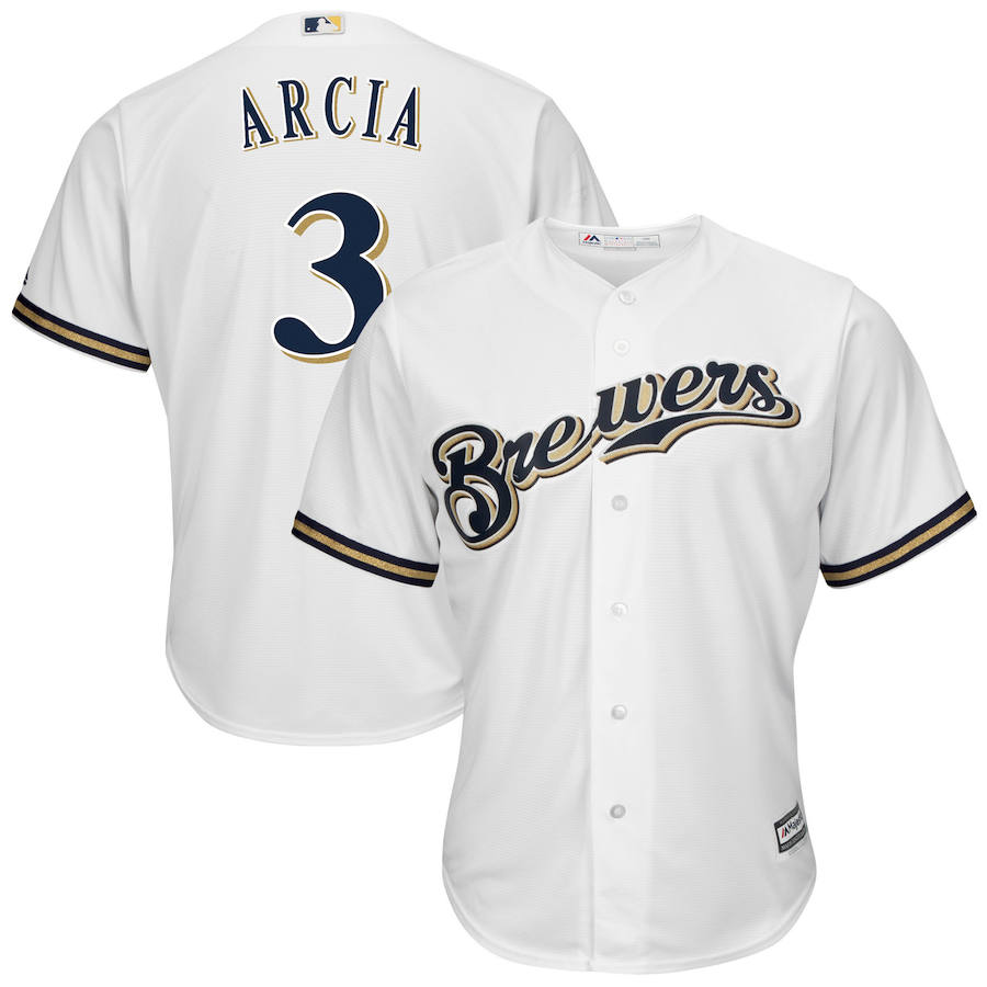 Milwaukee Brewers #3 Orlando Arcia Majestic Cool Base Home Player Jersey White