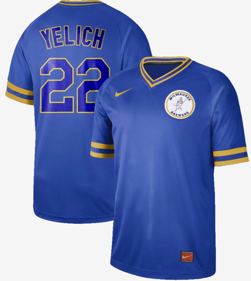 Nike Brewers #22 Christian Yelich Royal Authentic Cooperstown Collection Stitched MLB Jersey