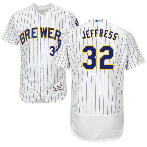 Brewers #32 Jeremy Jeffress White Strip Flexbase Authentic Collection Stitched MLB Jersey