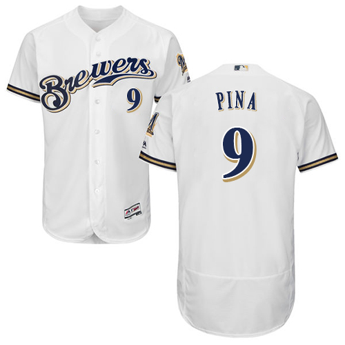 Brewers #9 Manny Pina White Flexbase Authentic Collection Stitched MLB Jersey