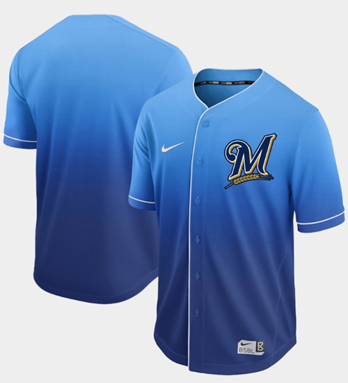 Nike Brewers Blank Royal Fade Authentic Stitched MLB Jersey
