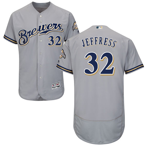 Brewers #32 Jeremy Jeffress Grey Flexbase Authentic Collection Stitched MLB Jersey