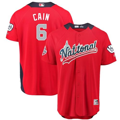 Brewers #6 Lorenzo Cain Red 2018 All-Star National League Stitched MLB Jersey