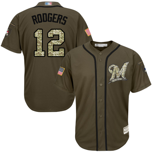 Brewers #12 Aaron Rodgers Green Salute to Service Stitched MLB Jersey