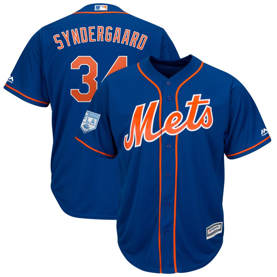 Mets #34 Noah Syndergaard Blue 2019 Spring Training Cool Base Stitched MLB Jersey