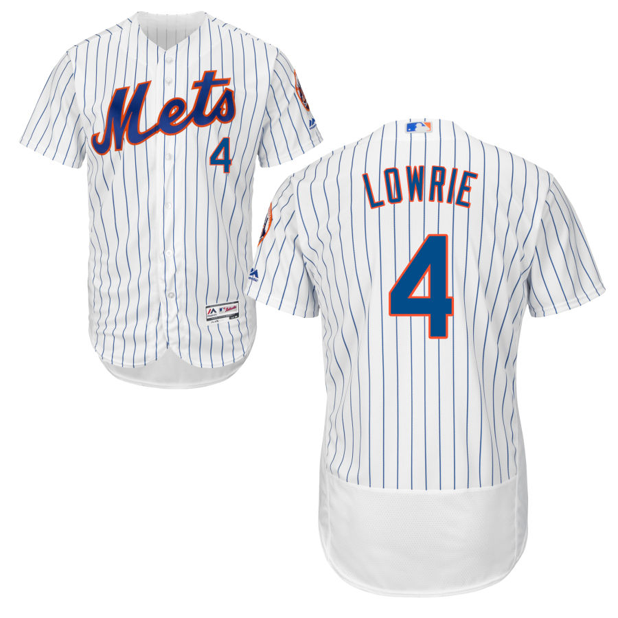 New York Mets #4 Jed Lowrie Home Authentic Collection Flex Base White Stitched MLB Jersey