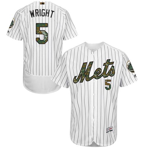 Mets #5 David Wright White(Blue Strip) Flexbase Authentic Collection Memorial Day Stitched MLB Jersey