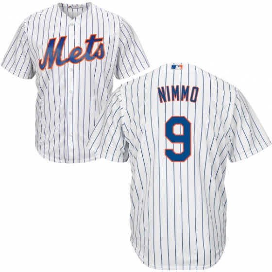 Mets #9 Brandon Nimmo White(Blue Strip) Home Cool Base Stitched MLB Jersey