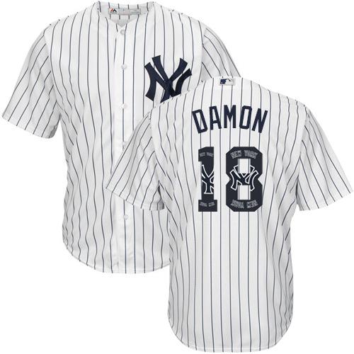 Yankees #18 Johnny Damon White Strip Team Logo Fashion Stitched MLB Jersey