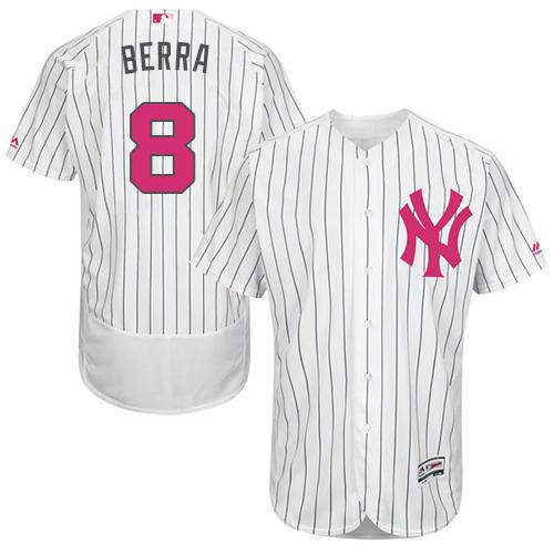 Yankees #8 Yogi Berra White Strip Flexbase Authentic Collection Mother's Day Stitched MLB Jersey