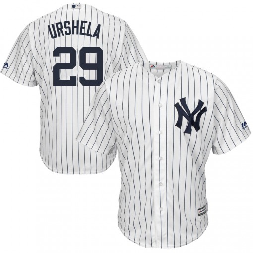 Yankees #29 Gio Urshela White Strip New Cool Base Stitched MLB Jersey