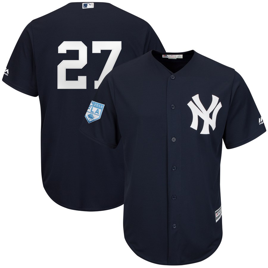 Yankees #27 Giancarlo Stanton Navy Blue 2019 Spring Training Cool Base Stitched MLB Jersey