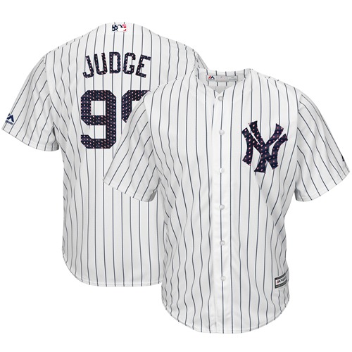 Yankees #99 Aaron Judge White Strip New Cool Base 2018 Stars & Stripes Stitched MLB Jersey