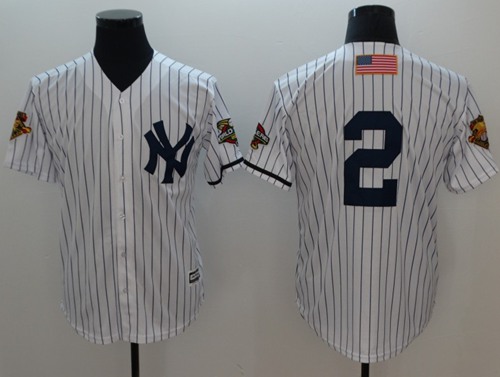 Yankees #2 Derek Jeter White Strip New Cool Base 2001 World Series Stitched MLB Jersey