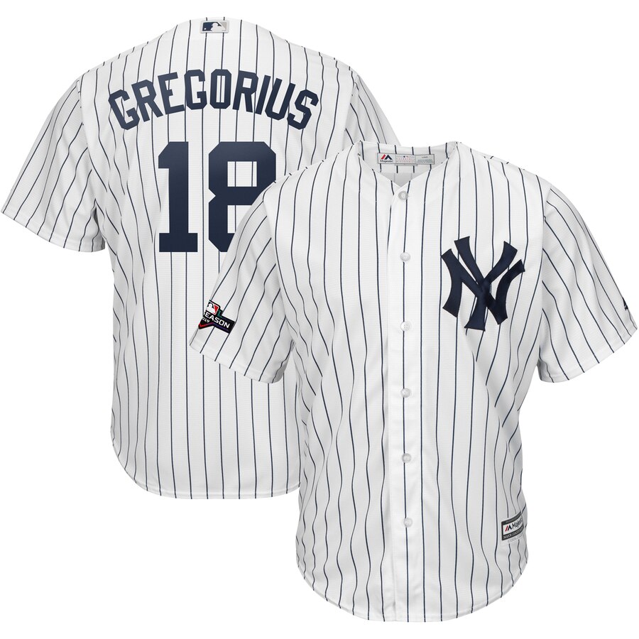 New York Yankees #18 Didi Gregorius Majestic 2019 Postseason Official Cool Base Player Jersey White Navy