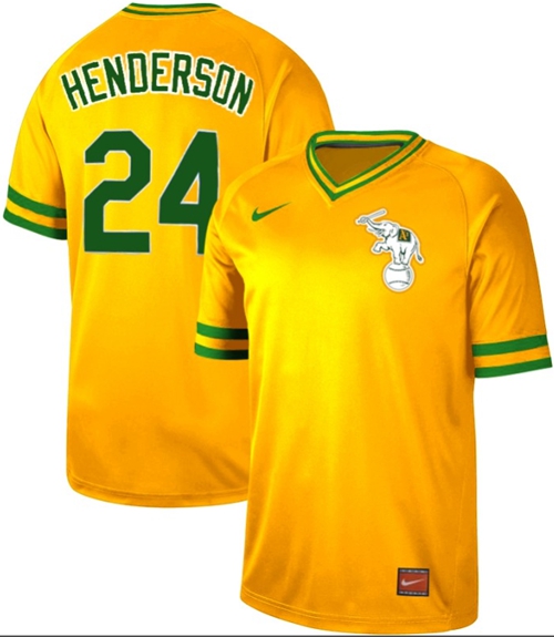 Nike Athletics #24 Rickey Henderson Yellow Authentic Cooperstown Collection Stitched MLB Jersey