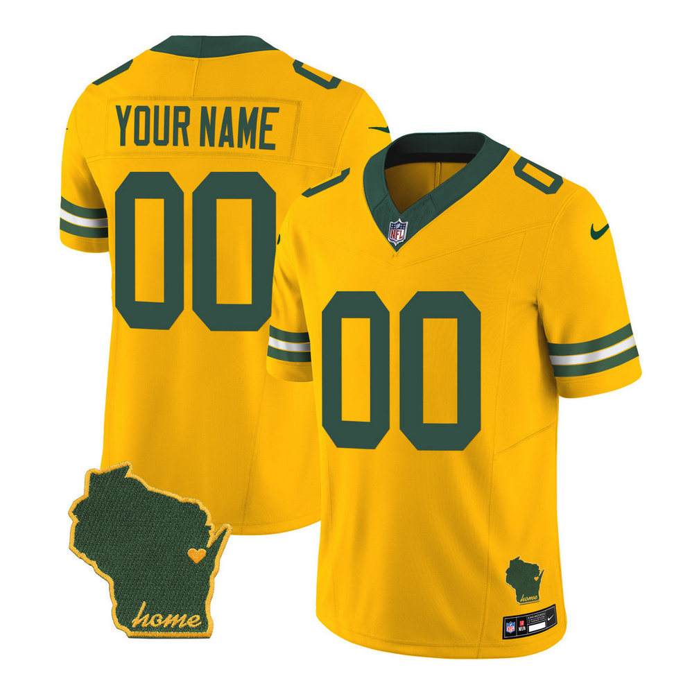 Men's Green Bay Packers Customized Gold 2023 F.U.S.E. Home Patch Vapor Untouchable Limited Stitched Jersey