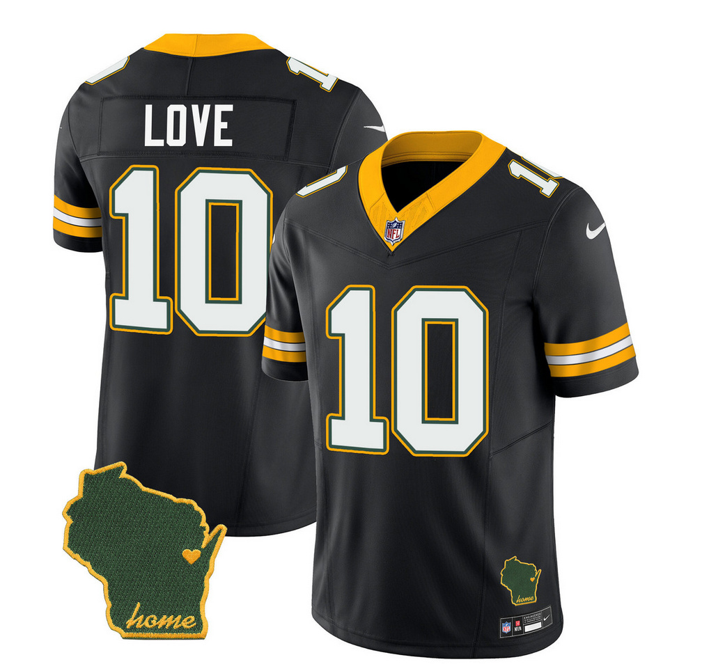 Men's Green Bay Packers #10 Jordan Love Black 2023 F.U.S.E. Home Patch Vapor Untouchable Limited Stitched Jersey