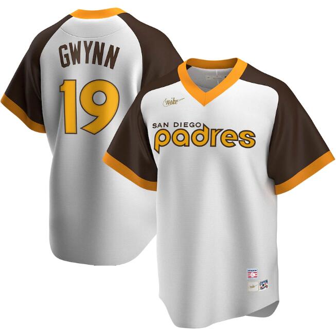 Men's San Diego Padres #19 Tony Gwynn White & Brown MLB Cool Base Stitched Jersey