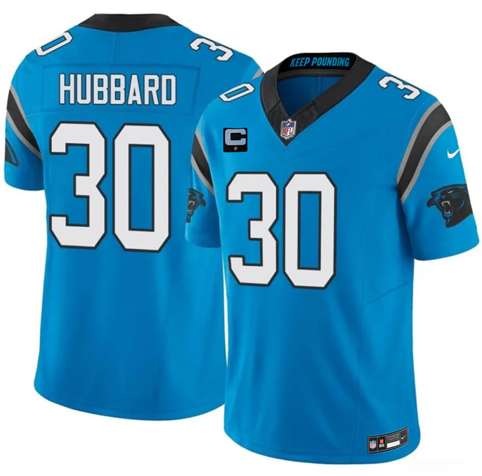 Men's Carolina Panthers #30 Chuba Hubbard Blue 2026 F.U.S.E. 1-Star C Patch Vapor Limited Stitched Football Jersey