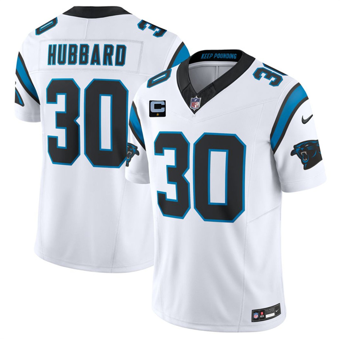 Men's Carolina Panthers #30 Chuba Hubbard White 2026 F.U.S.E. 1-Star C Patch Vapor Limited Stitched Football Jersey