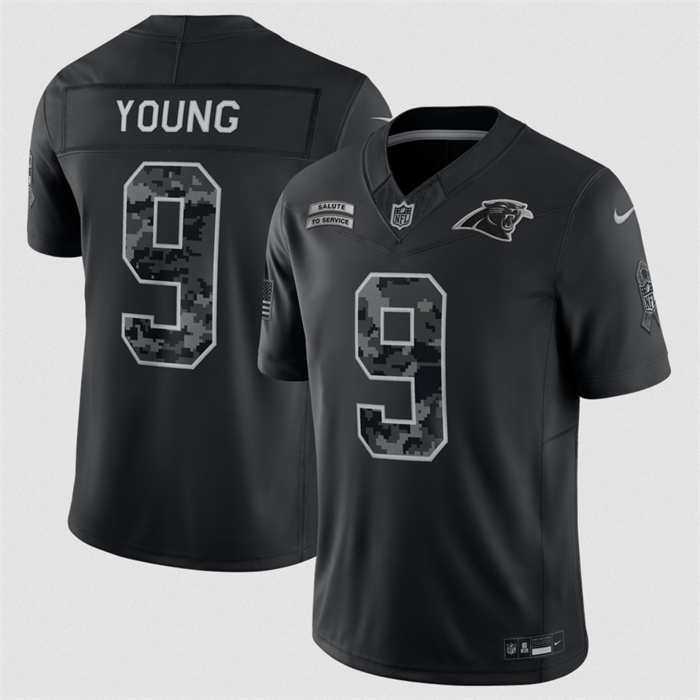 Men's Carolina Panthers #9 Bryce Young Black F.U.S.E. 2026 Salute to Service Limited Stitched Football Jersey
